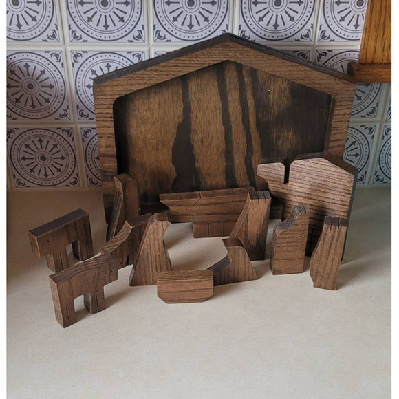 Handmade Other - Vintage Handmade Mid Century Minimalist Oak Nativity